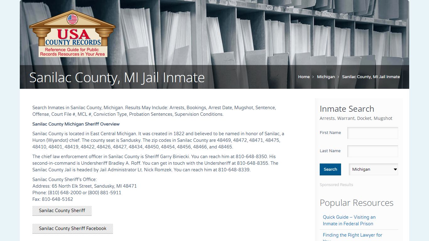 Sanilac County, MI Jail Inmate | Name Search